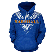 Load image into Gallery viewer, Marshall Islands All Over Hoodie - Blue Sailor Style font