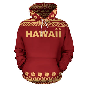 Hawaii All Over Hoodie - Polynesian Turtle Red - BN04