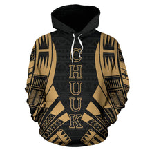 Load image into Gallery viewer, Chuuk All Over Hoodie - Gold Tattoo Style  font