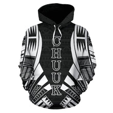 Load image into Gallery viewer, Chuuk All Over Hoodie - Black Tattoo Style font