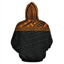 Load image into Gallery viewer, Poly All Over Hoodie - Polynesian Orange Black Version back