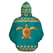 Load image into Gallery viewer, Hawaii All Over Hoodie - Polynesian Turtle Teal - BN04