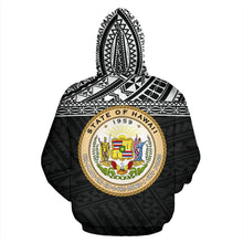 Load image into Gallery viewer, Hawaii All Over Hoodie - Polynesian Black Hoodie Back