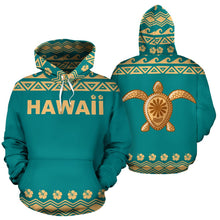 Load image into Gallery viewer, Hawaii All Over Hoodie - Polynesian Turtle Teal - BN04