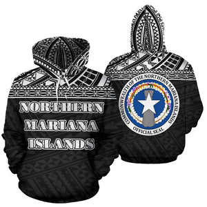 Northern Mariana Islands All Over Hoodie - Polynesian Black Version