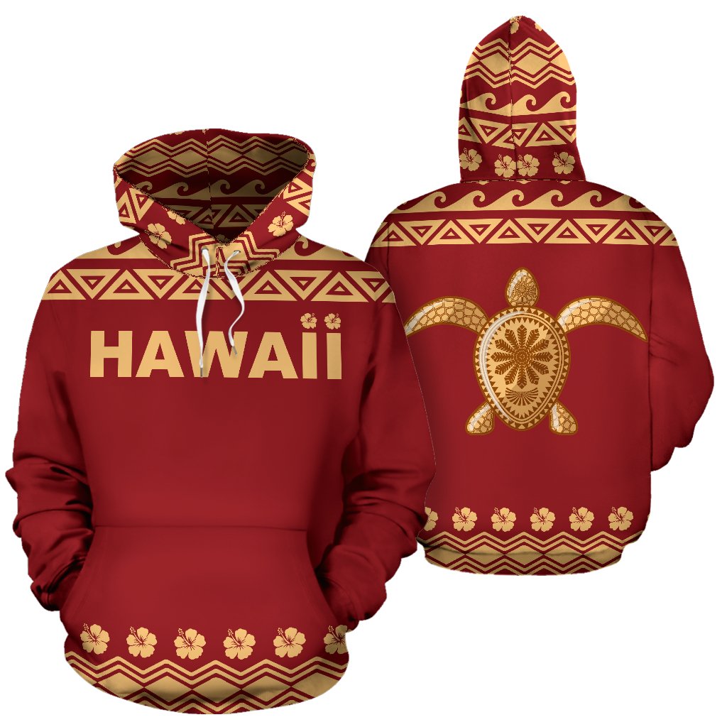 Hawaii All Over Hoodie - Polynesian Turtle Red - BN04